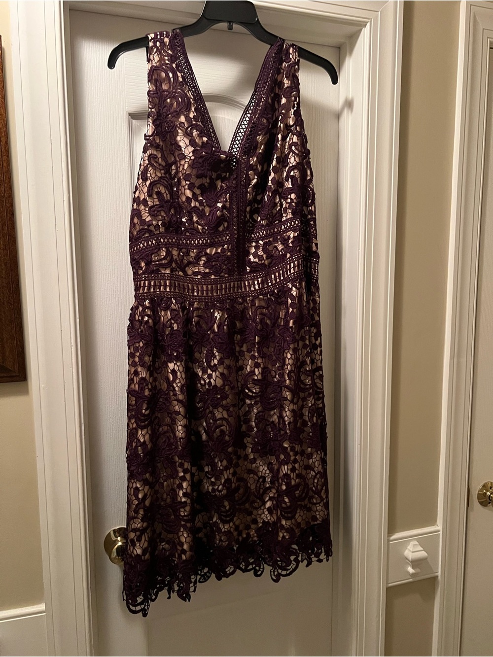 Ashley Stewart Deep Purple Lace Midi Dress with Nude Lining